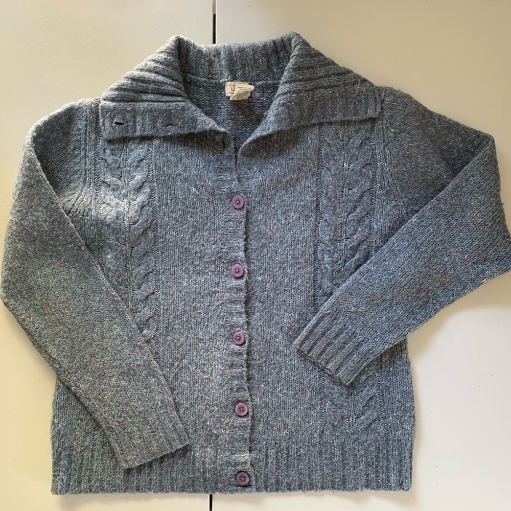 Marled blue button front cardigan womens large